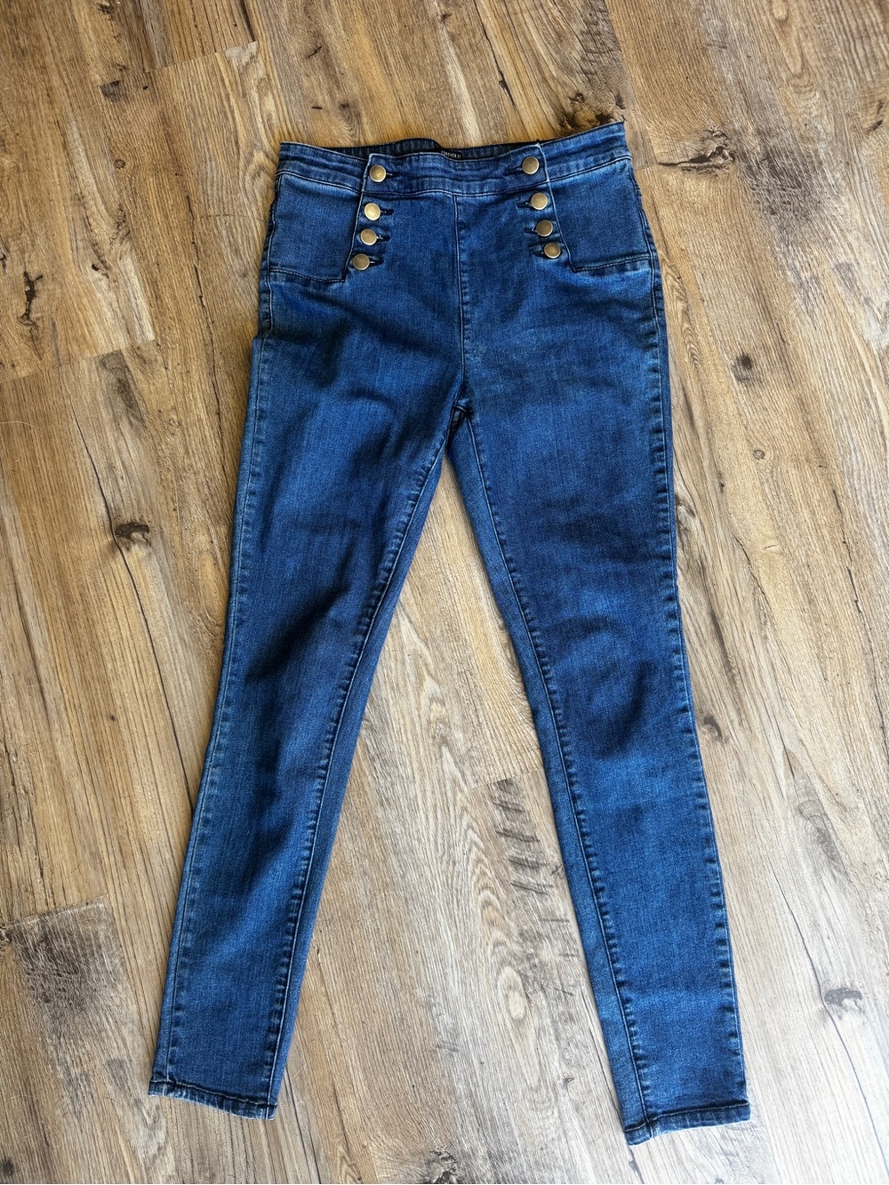 Forever 21 Dark Blue Skinny Jeans with Gold Button Detail